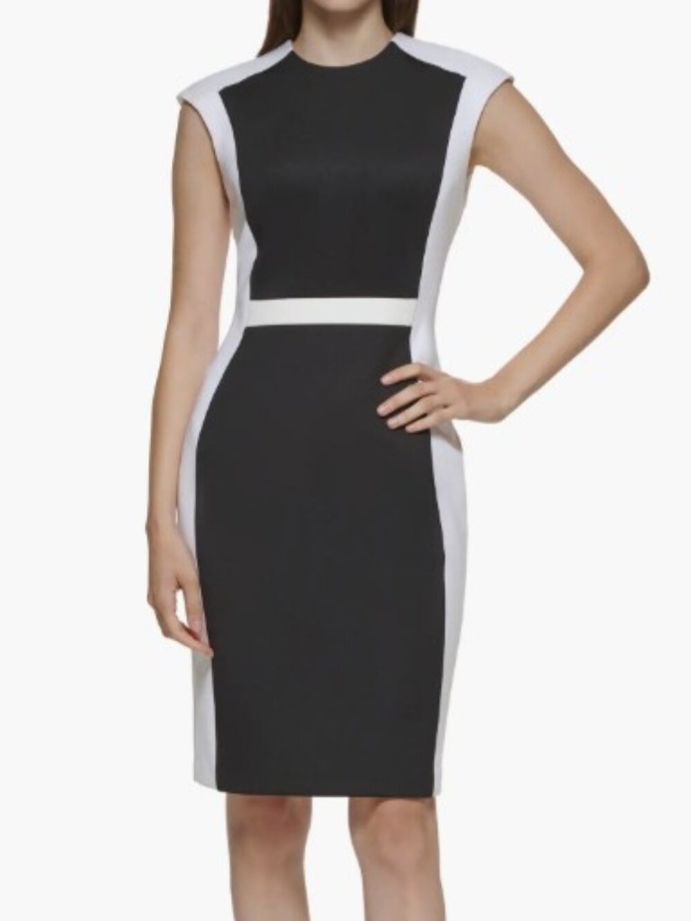 Sz 8P Calvin Klein Black & White Colorblock Dress